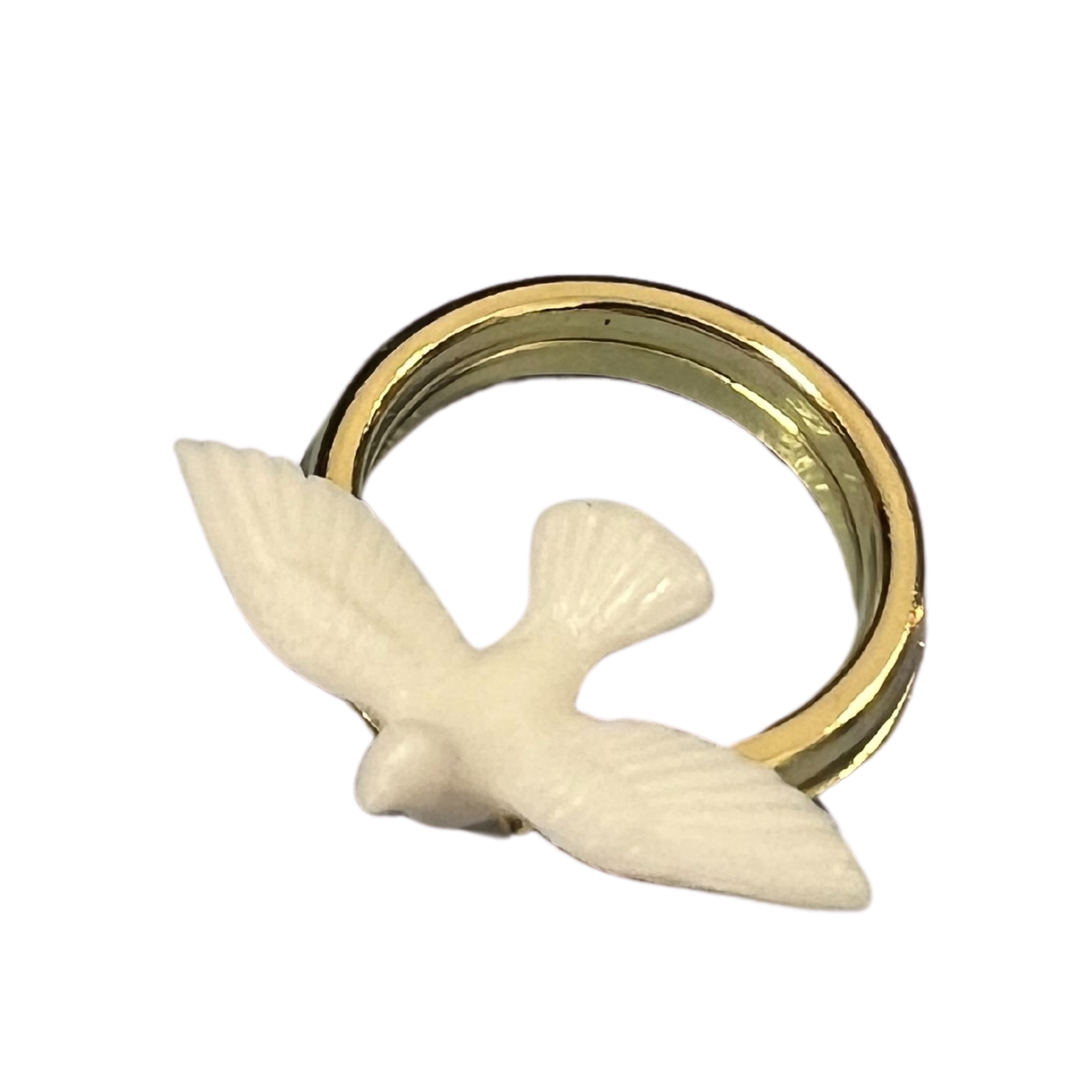 White Dove On Gold Plastic Ring Cake/ Cupcake / Craft Decoration