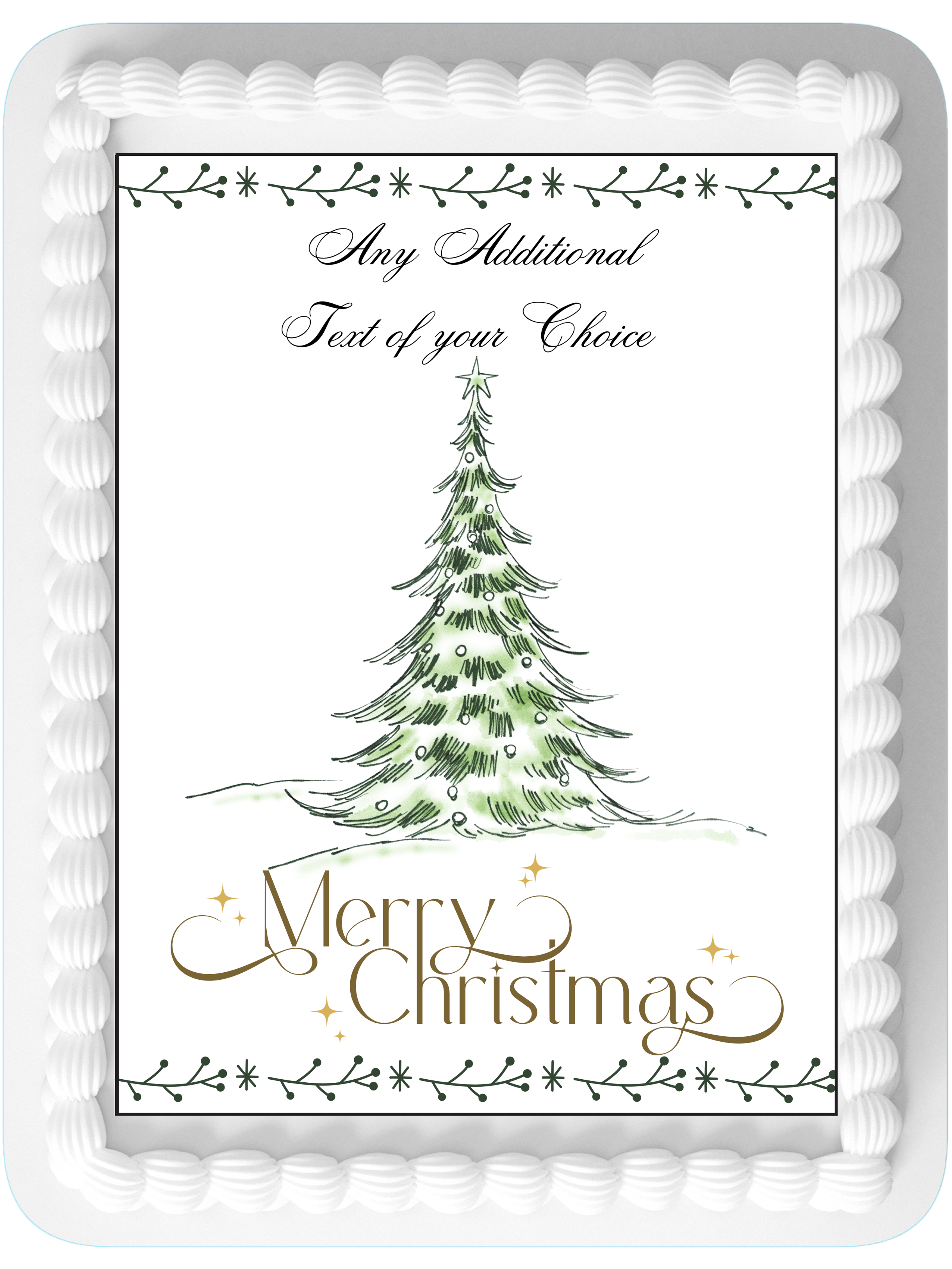 Merry Christmas Tree Personalised Edible Printed Cake Topper Icing Sheet Rectangle / Oblong