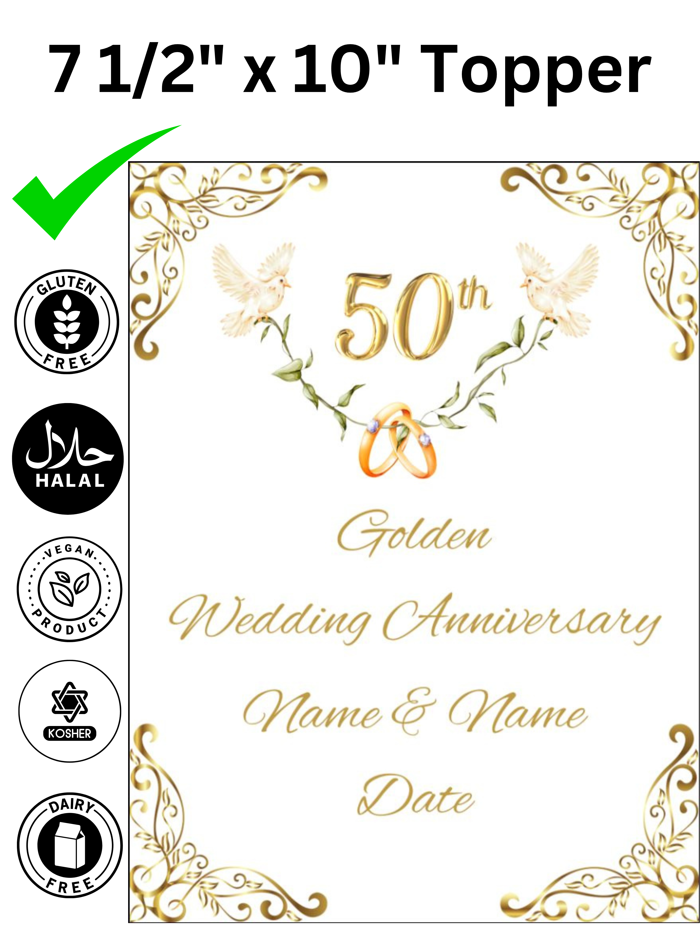 50 50th Golden Wedding Anniversary Personalised Edible Printed Cake Topper Icing Sheet Rectangle / Oblong