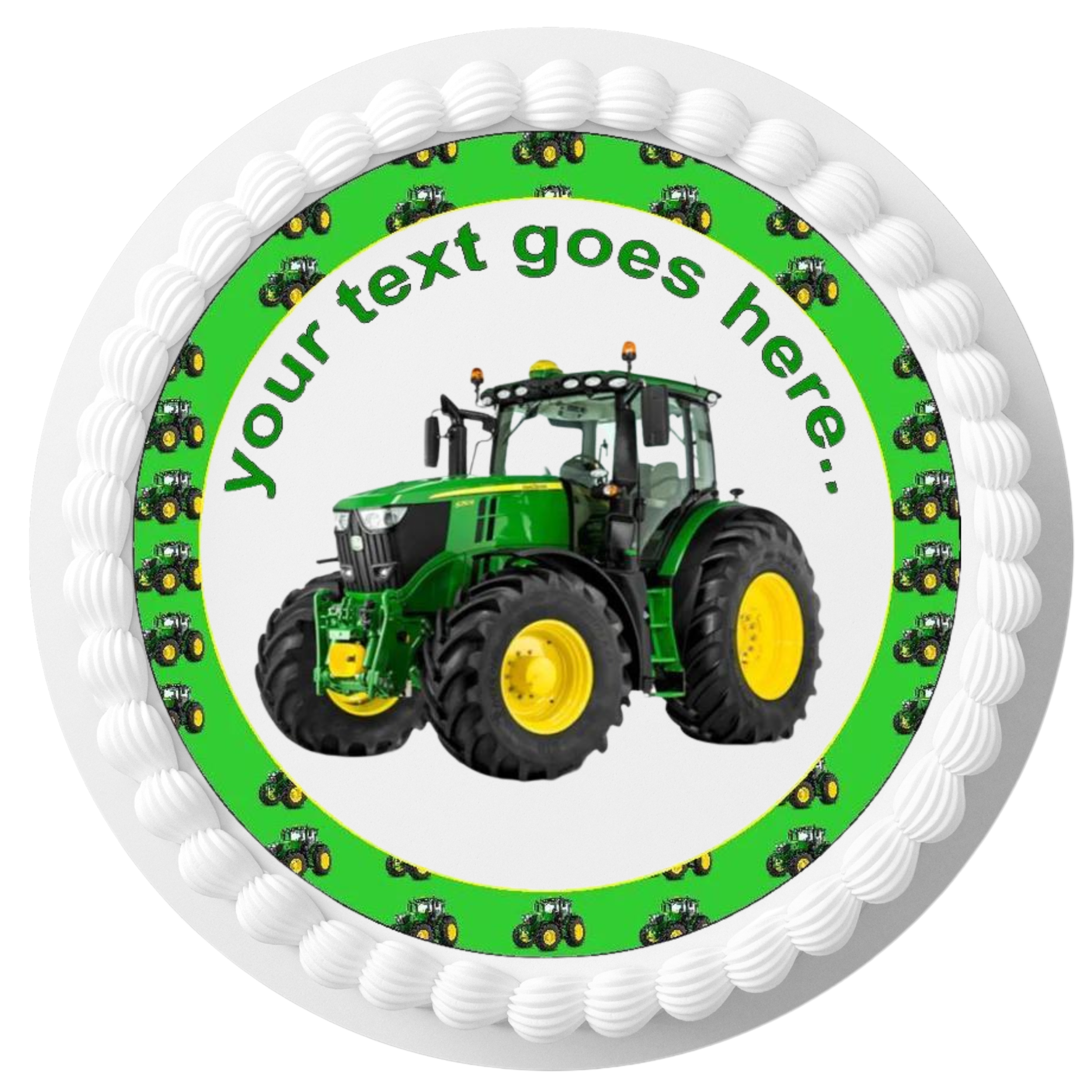 John Deere tractor green farming farm Personalised Edible Cake Topper Round Icing Sheet