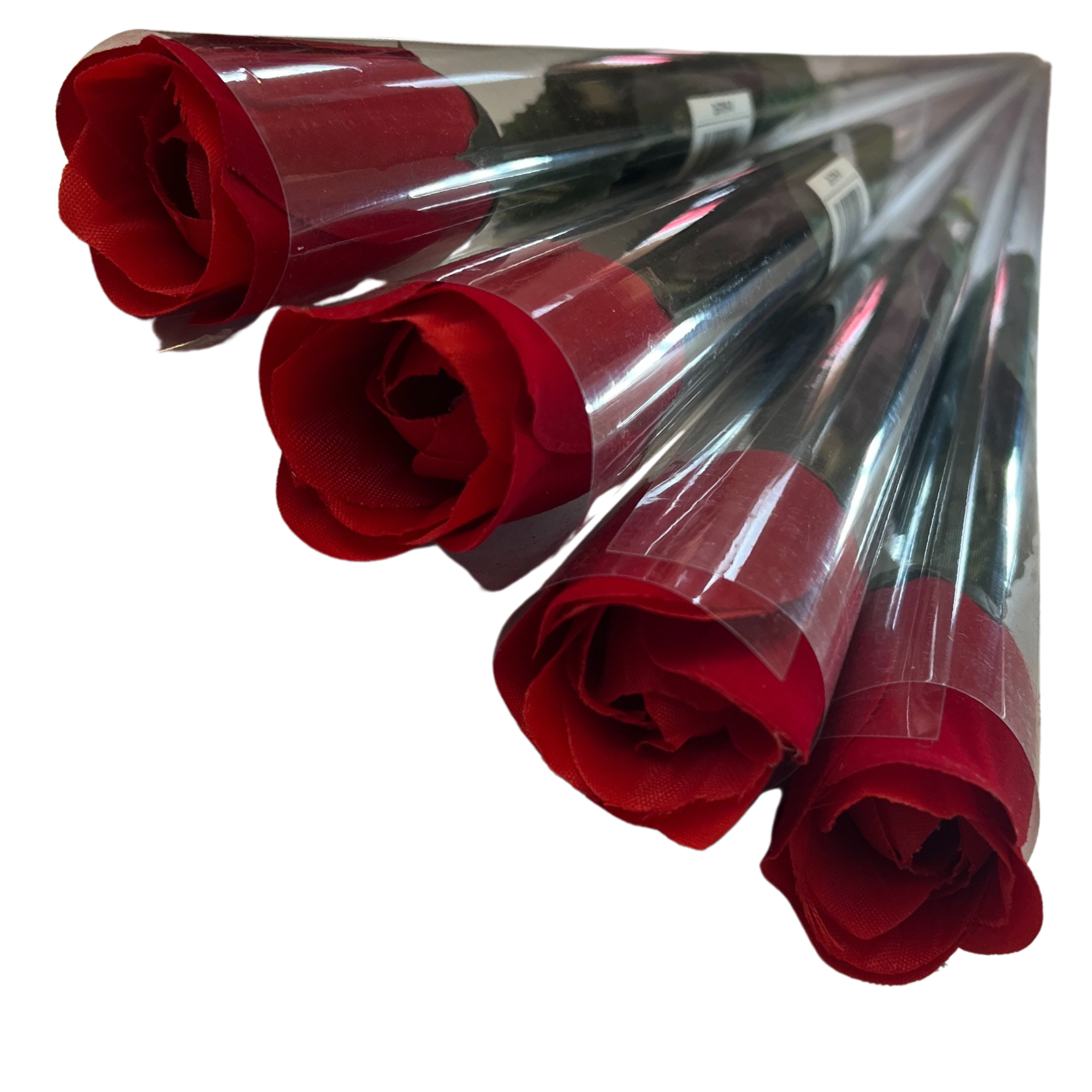 Single Long Stem Artificial Red Single Rose in Acetate Wrap