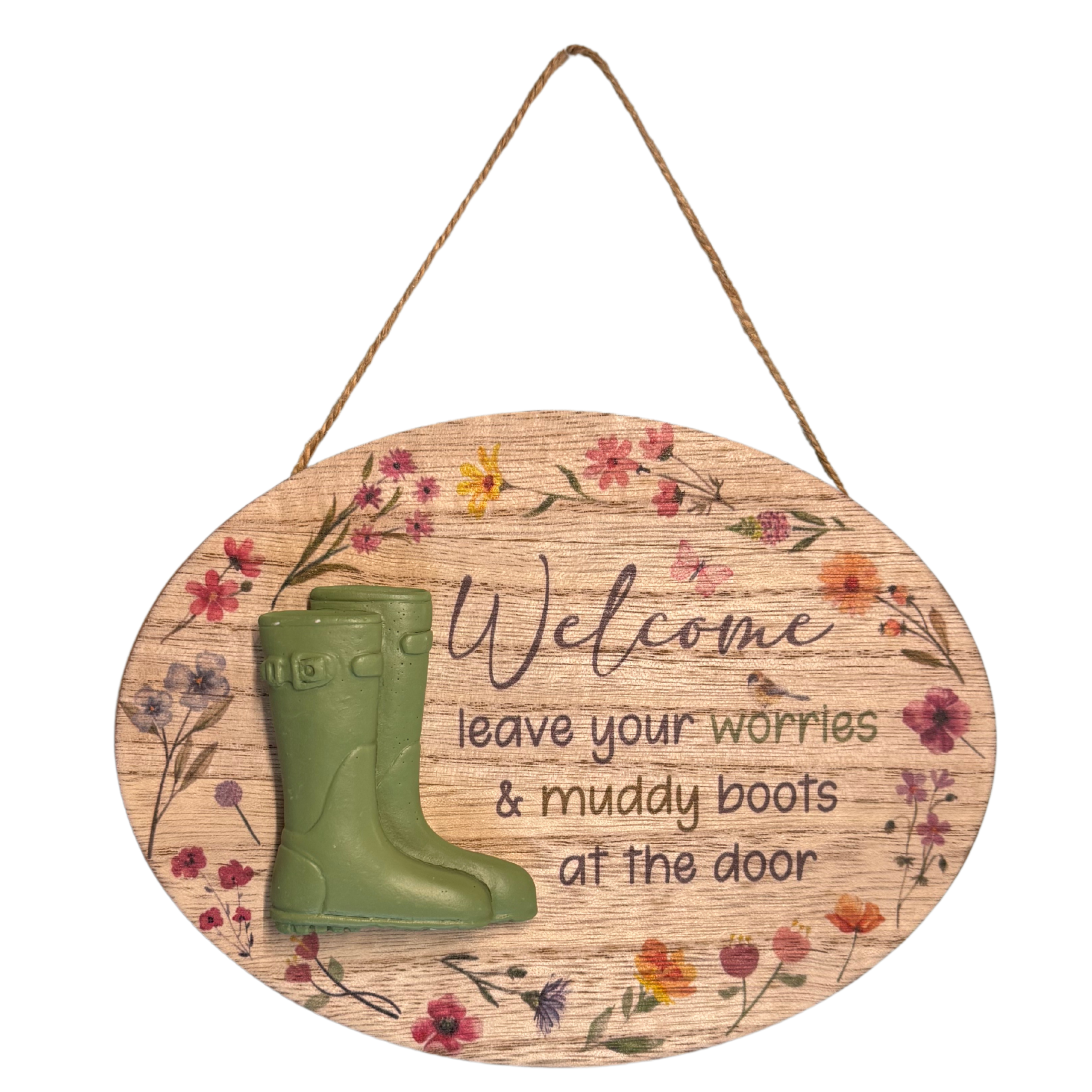 Welcome Garden Theme Decorative Wooden Hanging Plaque