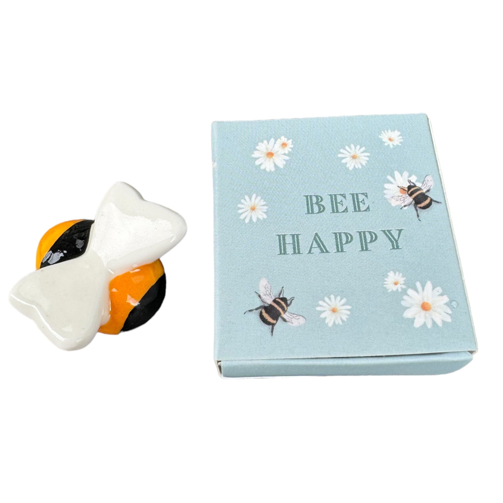 Tiny Matchbox Ceramic Bee Token Trinket Bee Happy