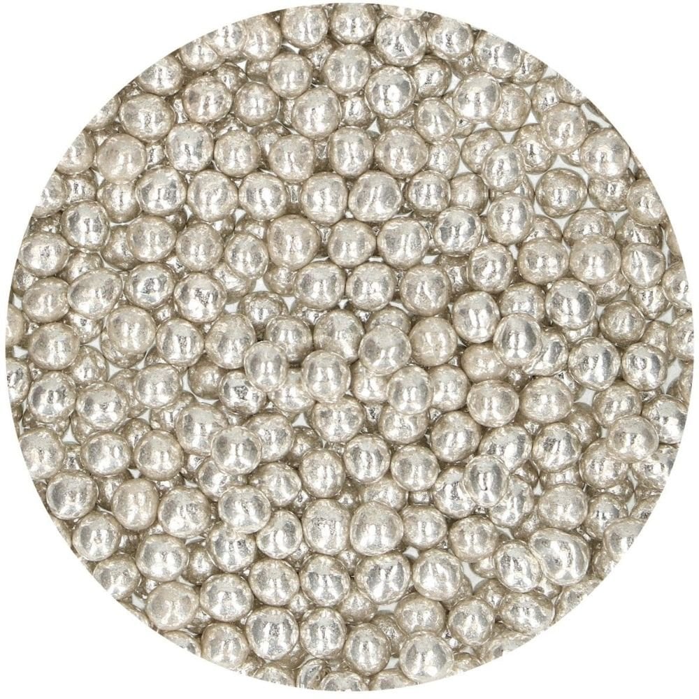 Funcakes Metallic Silver Medium Edible Balls Sprinkles Silver Pearls 55g