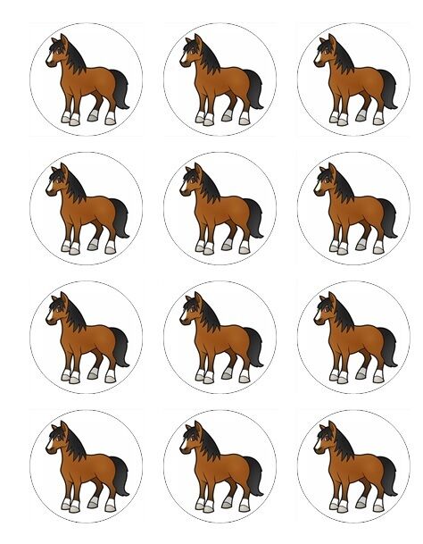 Brown Bay Horse  edible  printed Cupcake Toppers Icing Sheet of 12 Toppers