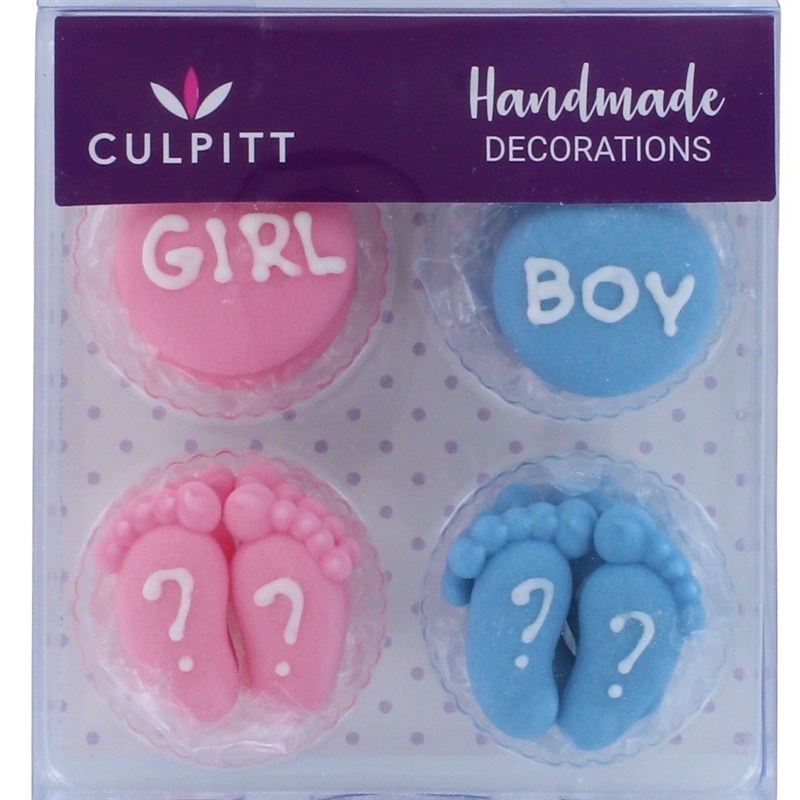 Gender Reveal Boy or Girl Blue or Pink Edible Sugar Pipings Cupcake decorations