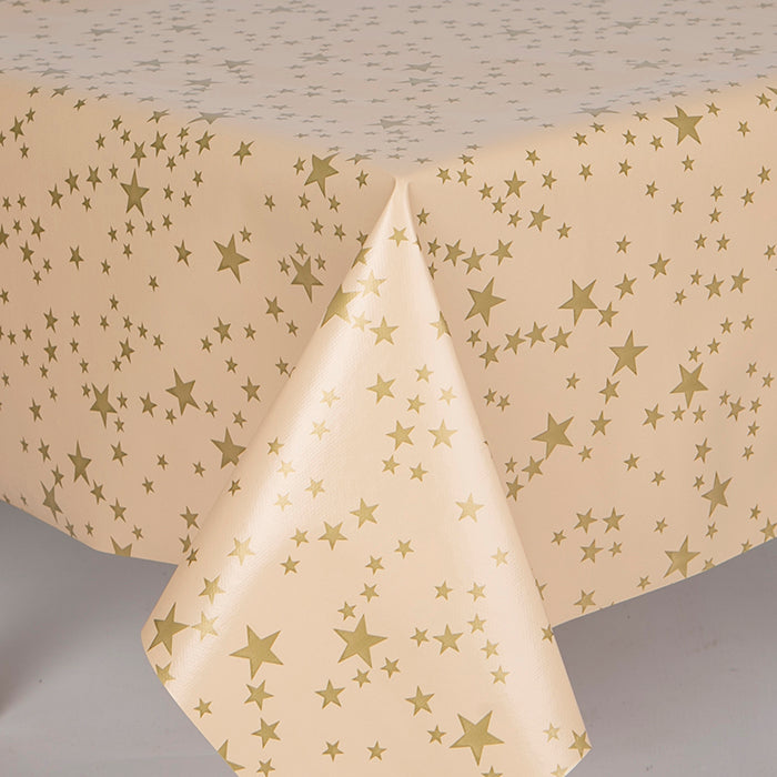 Gold Stars on Cream Beige PVC Wipe Clean Vinyl Table Covering / Table Cloth