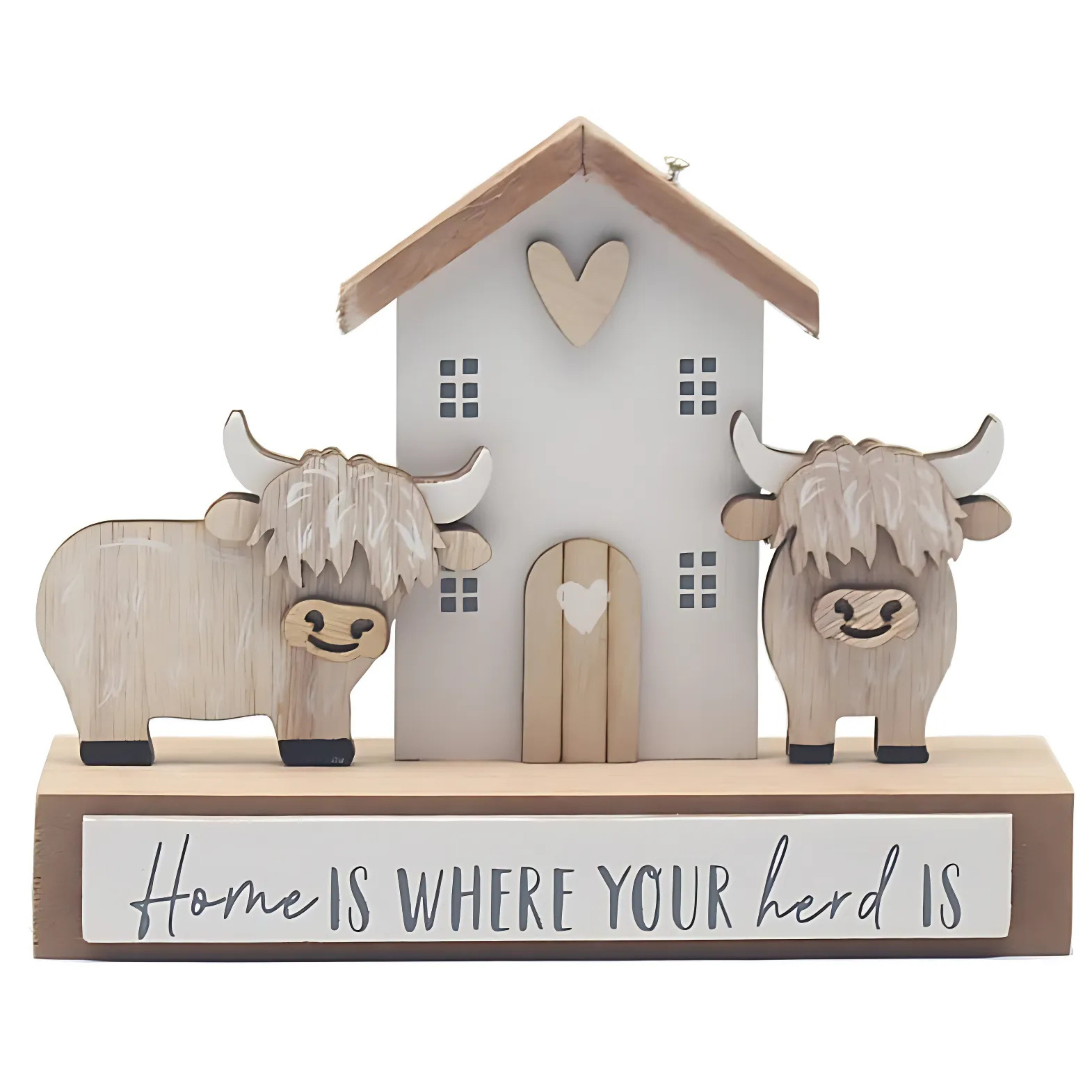 Home is Where Your Herd is Wooden Standing Highland Cow Plaque
