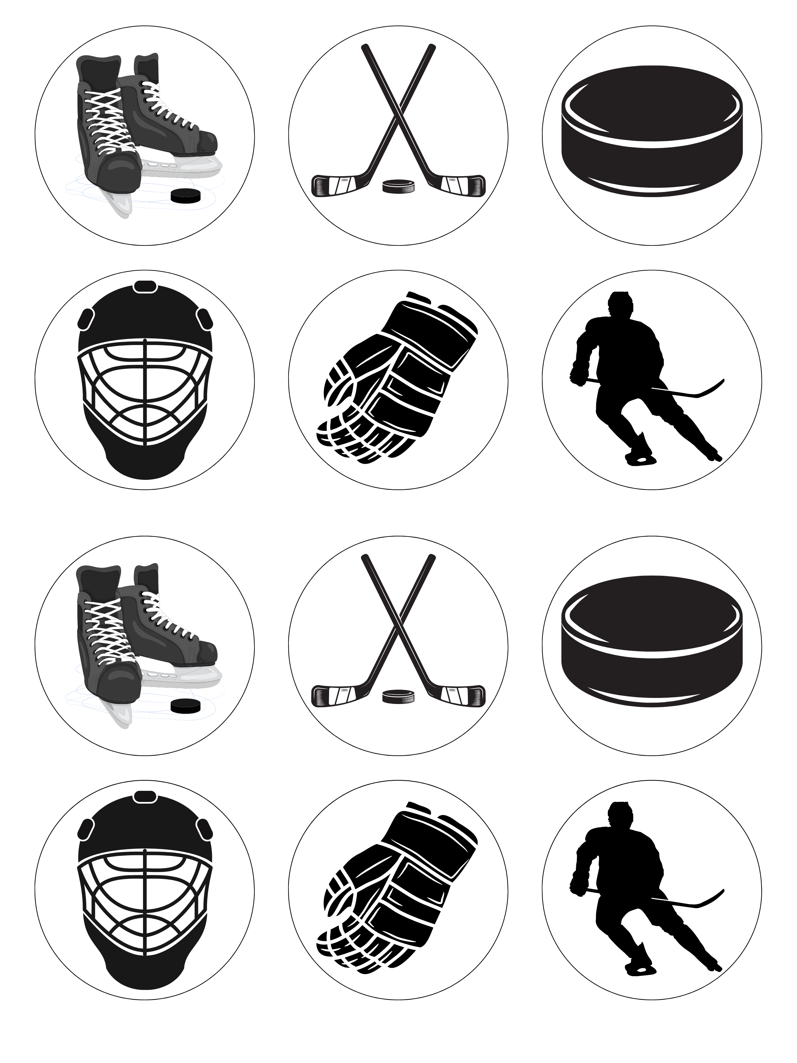 Ice Skating Hockey Sport Theme edible printed Cupcake Toppers Icing Sheet of 12