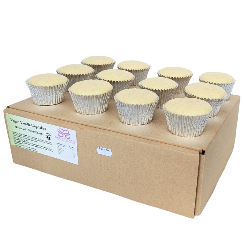 PRE ORDER - Sweet Success Ready to Decorate Cupcakes - Box of 24 - * VEGAN Vanilla in Silver Cases
