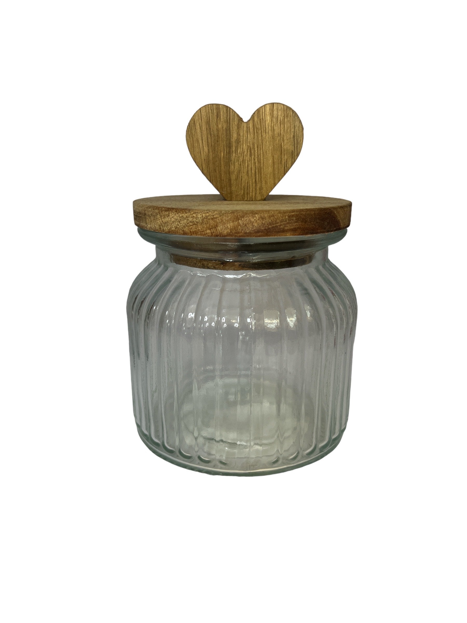 Glass Storage Jar with Wooden Heart Lid Detail