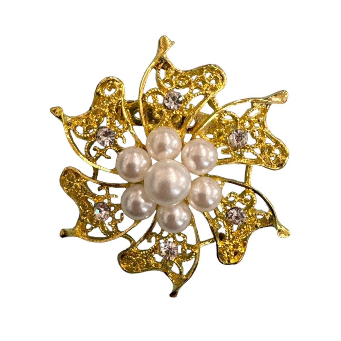 Club Green Gold Brooch with Pearls and Diamante Detail