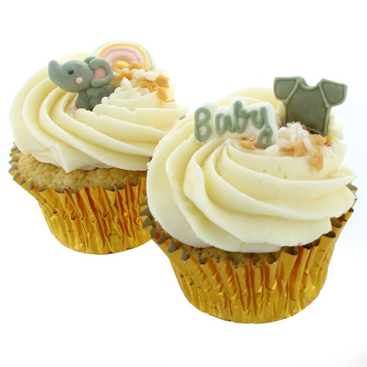 Sage Green and Neutral Baby Edible Sugar Pipings for cakes or cupcakes Pack of 12