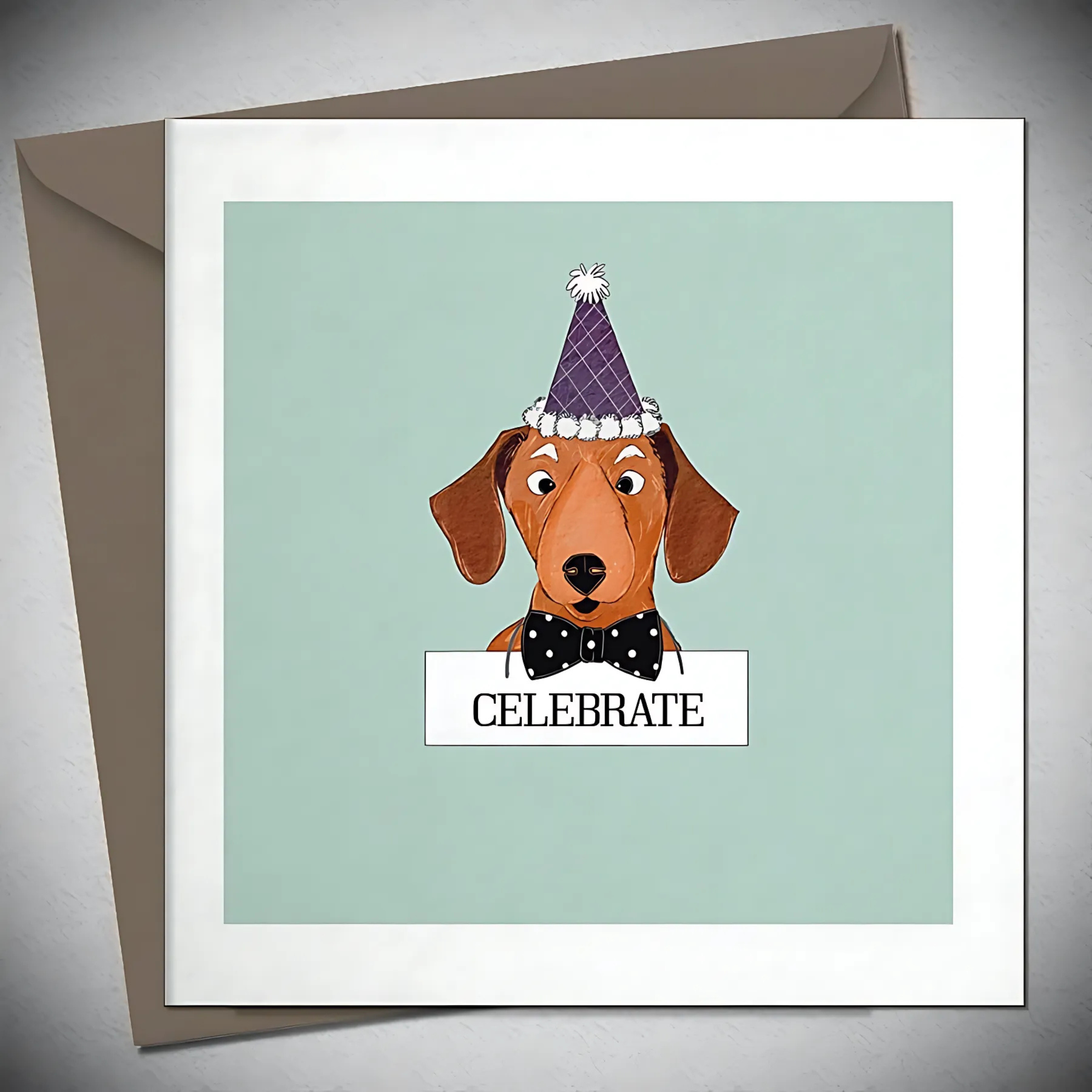 Sausage Dog Dachshund Celebrate Greeting Card & Envelope