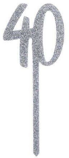Silver Glitter Acrylic Number 40 40th Age Cake Topper