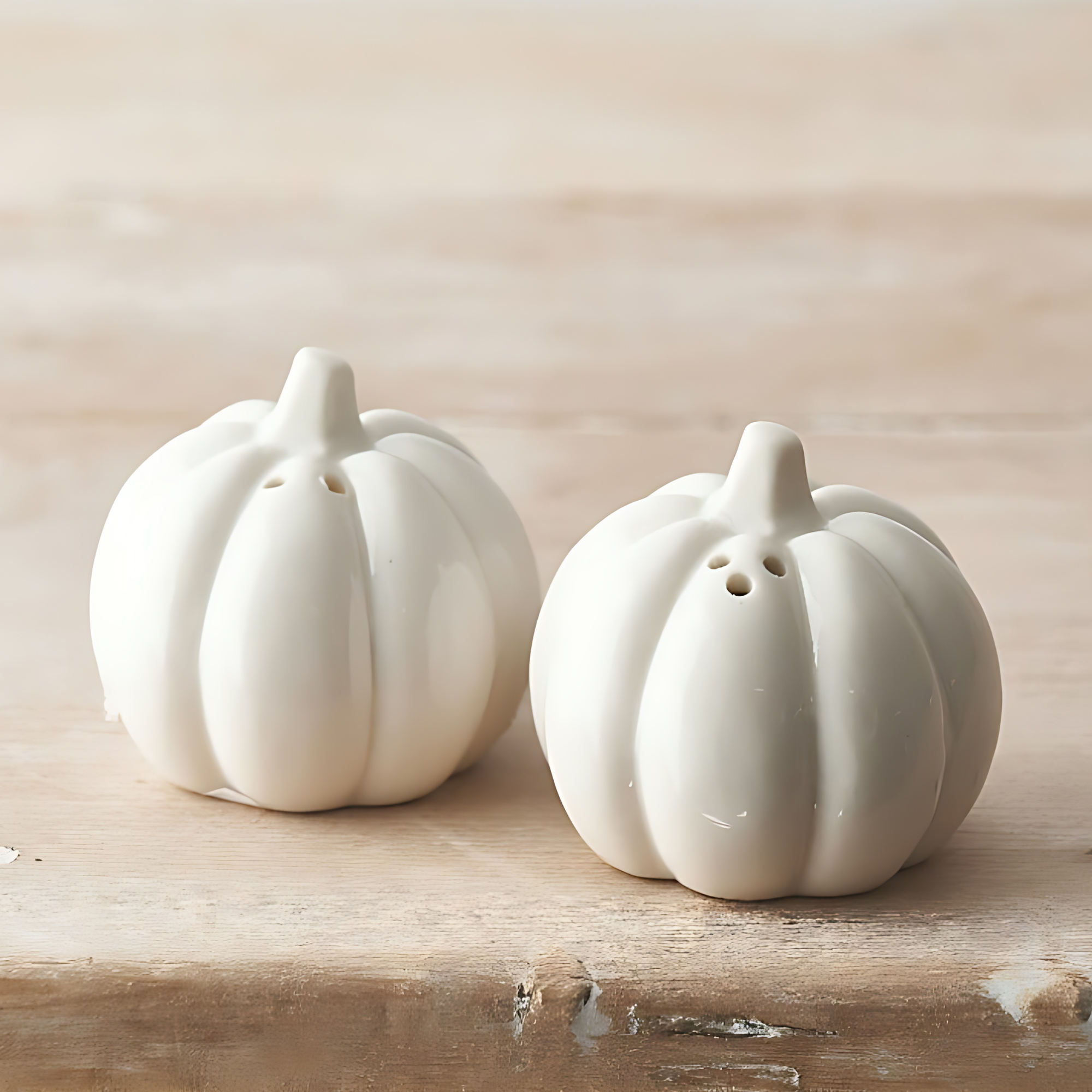 White Ceramic Autumn Pumpkin Salt and Pepper Shaker Set