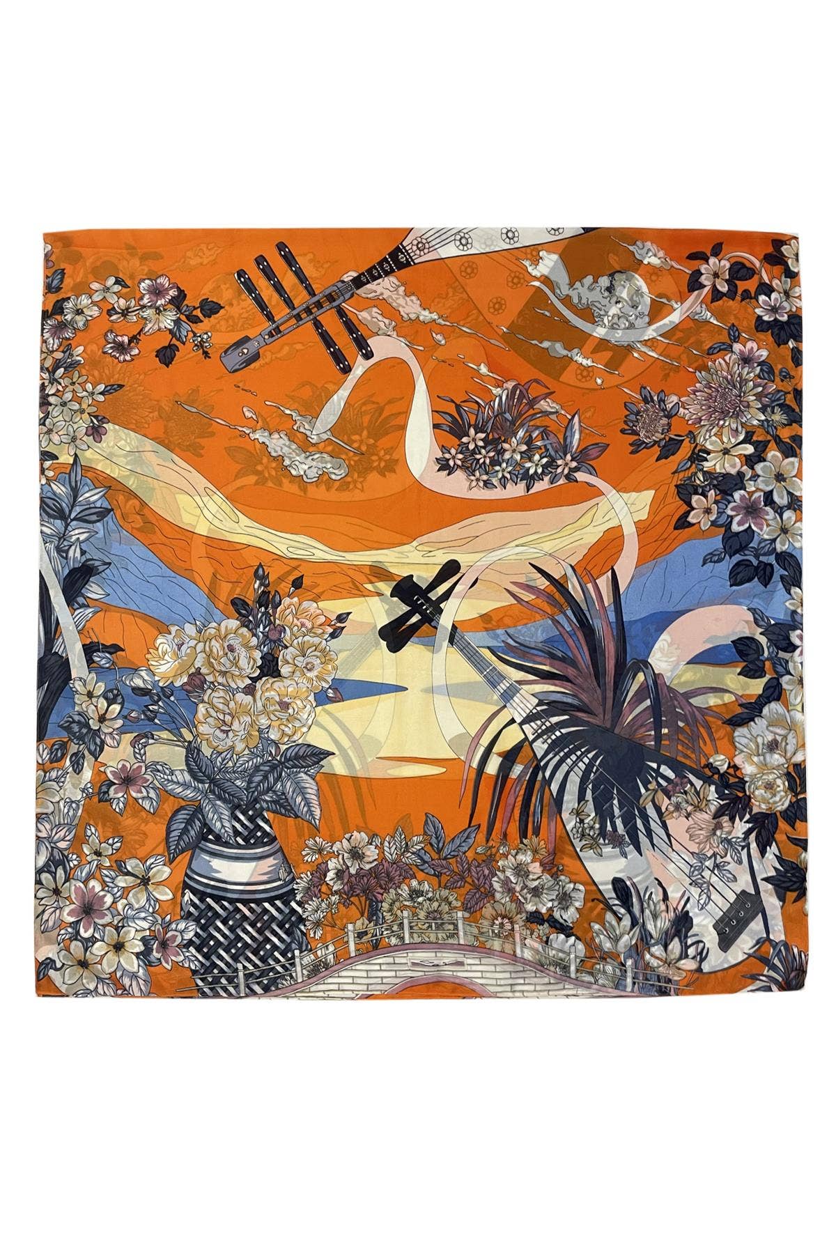 Hawaiian Orange Paradise Print Silk Scarf