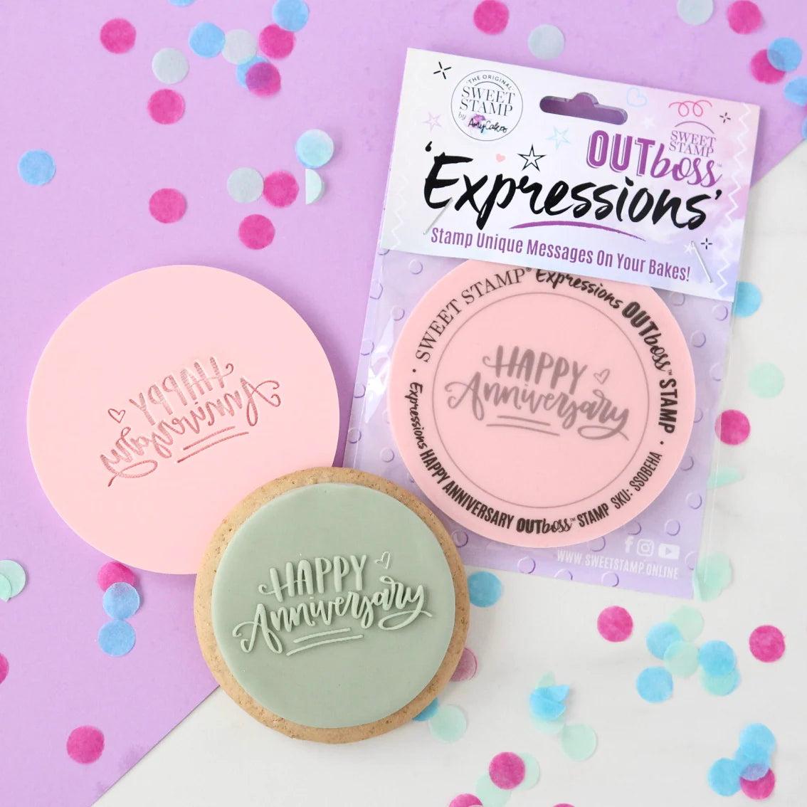 Sweet Stamp OUTboss Expressions Outbossing Sugarcraft Stamp - Happy Anniversary