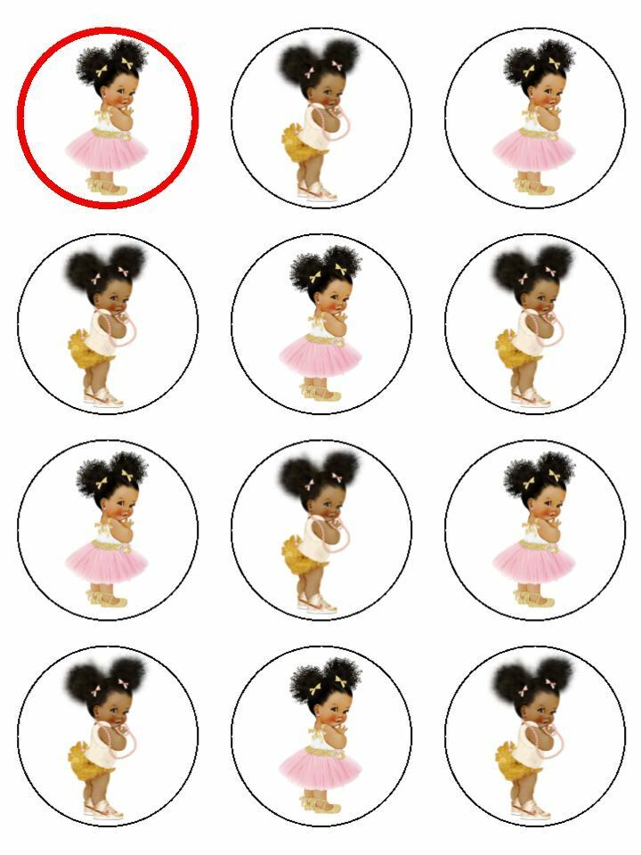 Afro baby puff ball baby pink & yellow Edible Printed Cupcake Toppers Icing Sheet of 12 Toppers