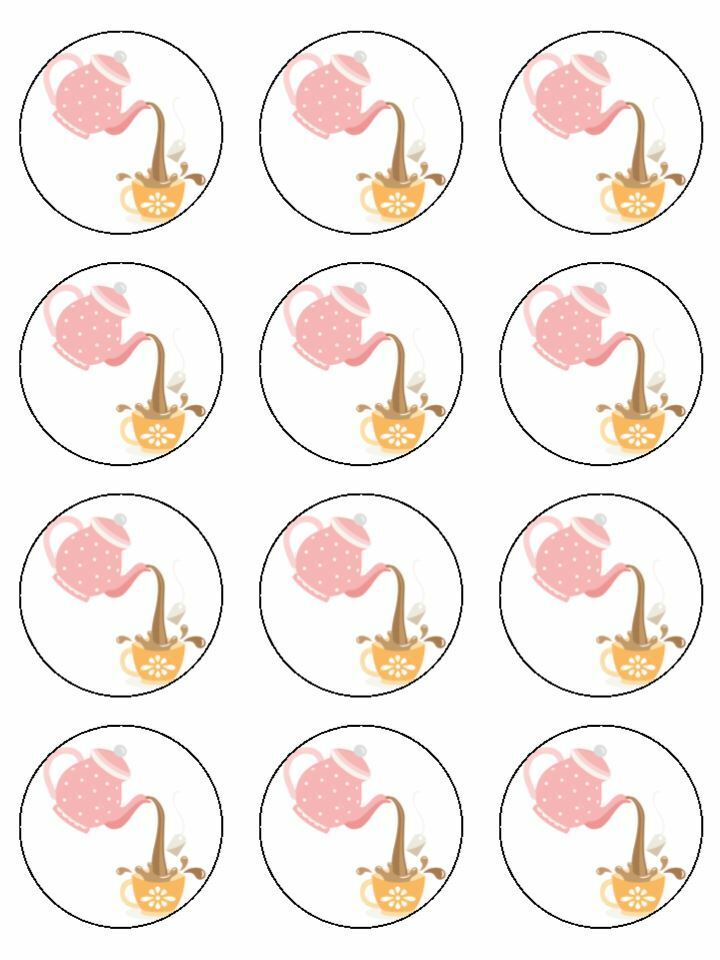 afternoon tea cuppa cup of tea edible printed Cupcake Toppers Icing Sheet of 12 Toppers