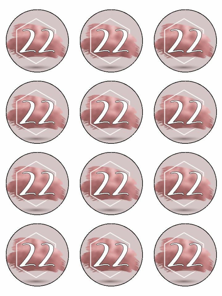 pink rose gold 22nd birthday edible printed Cupcake Toppers Icing Sheet of 12 Toppers