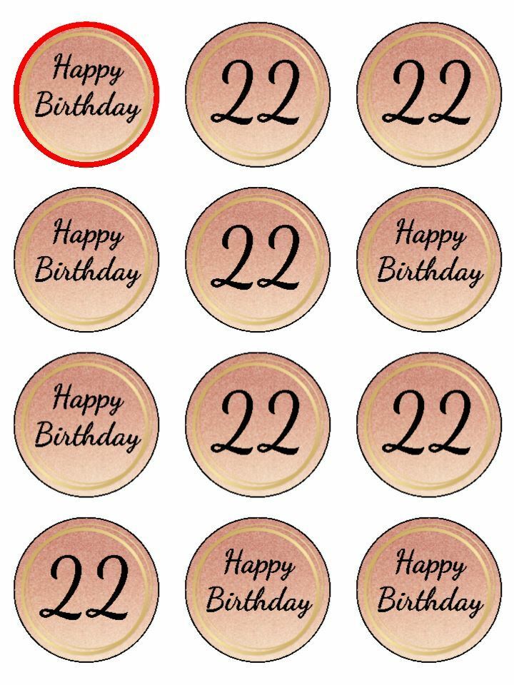 rose gold 22nd birthday 22 edible printed Cupcake Toppers Icing Sheet of 12 Toppers