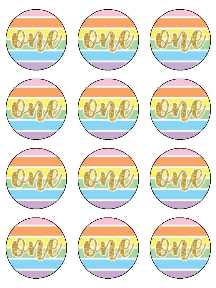 rainbow one 1st birthday Edible Printed Cupcake Toppers Icing Sheet of 12 Toppers