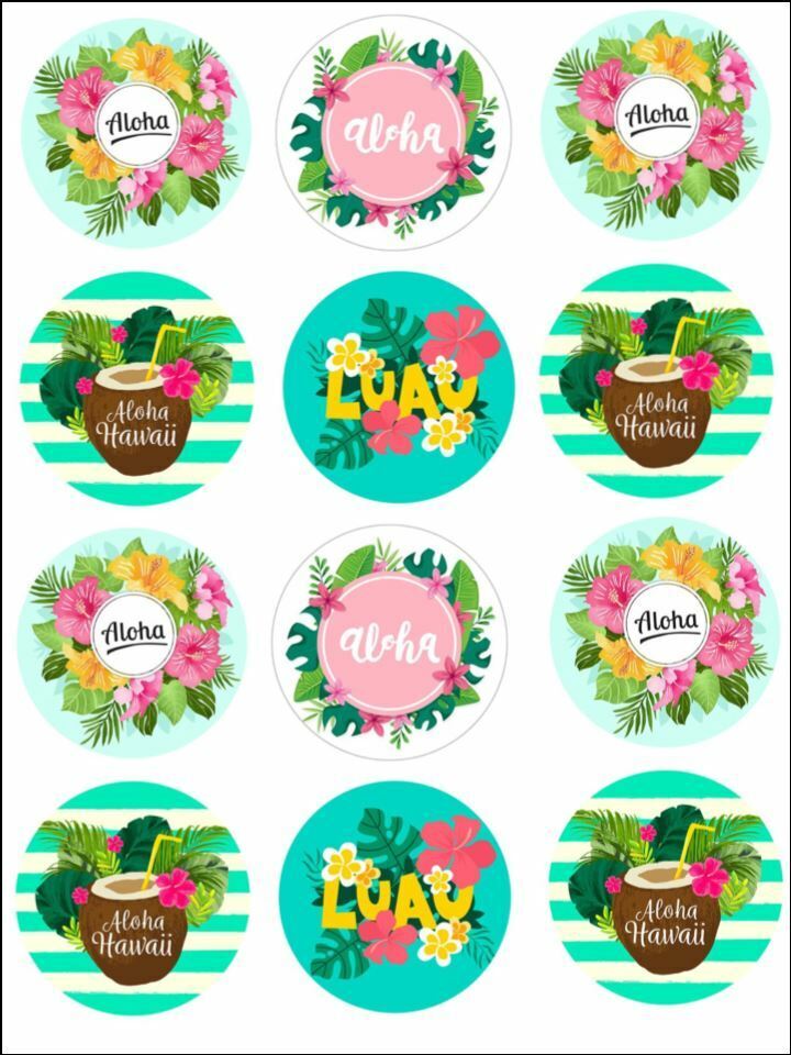 Aloha hawaii floral tropical edible printed Cupcake Toppers Icing Sheet of 12 Toppers