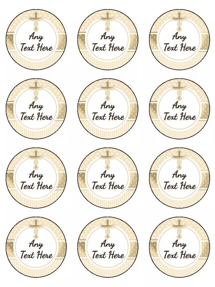 Any text Religious Gold Theme personalised Edible Printed Cupcake Toppers Icing Sheet of 12 toppers 