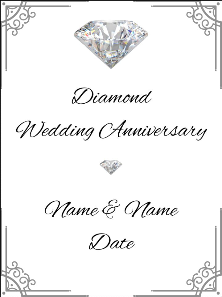 60 60th Diamond Wedding Anniversary Personalised Edible Printed Cake Topper Icing Sheet Rectangle / Oblong