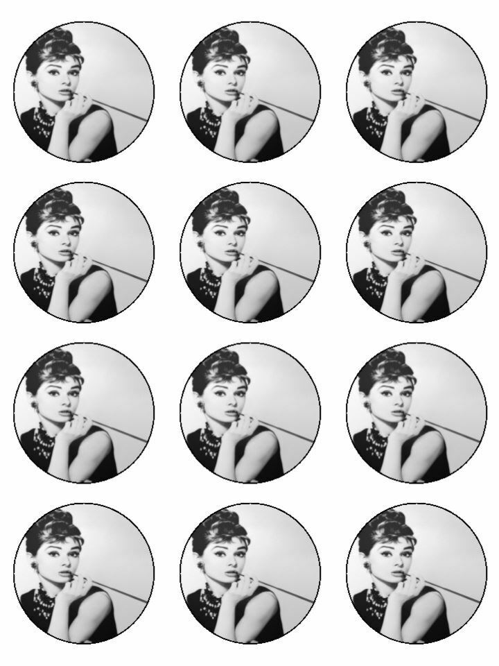 Audrey Hepburn iconic edible printed Cupcake Toppers Icing Sheet of 12 Toppers