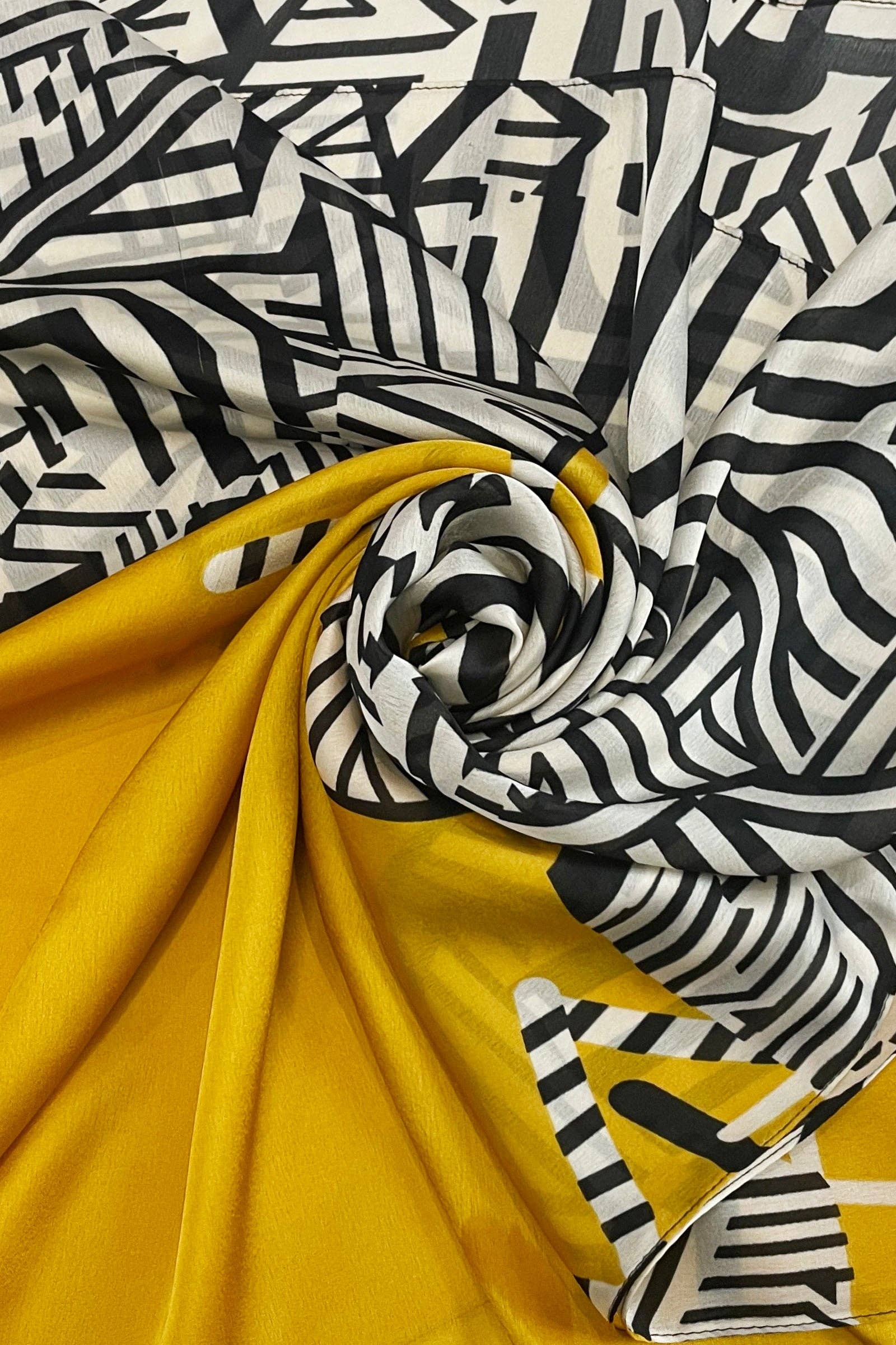 Abstract Zebra Mustard and Black Monochrome Print Silk Scarf