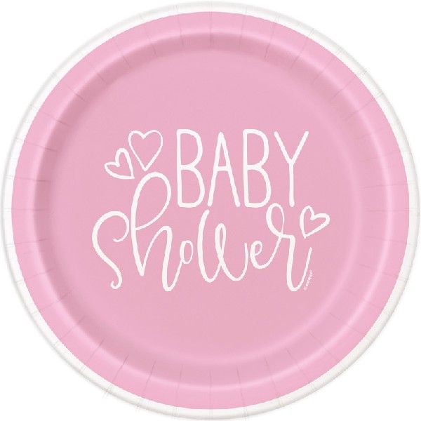Paper Party Plates - Pack of 8 - Pink Baby Shower