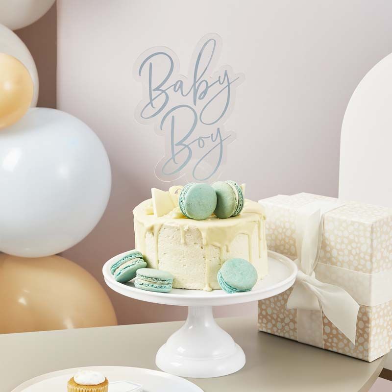 Baby Boy Clear Acrylic and Blue Cake Topper