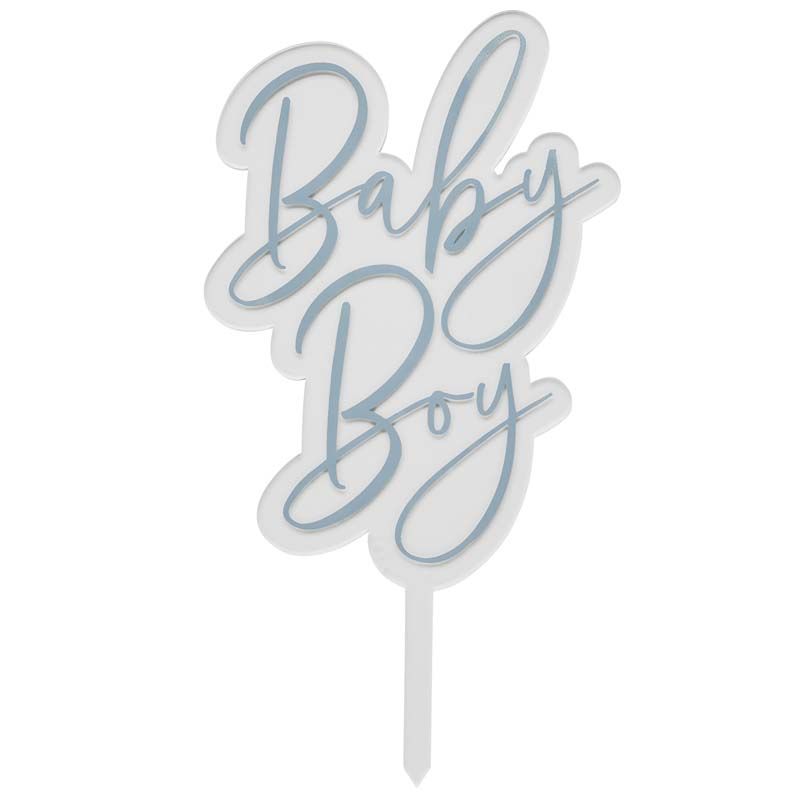 Baby Boy Clear Acrylic and Blue Cake Topper