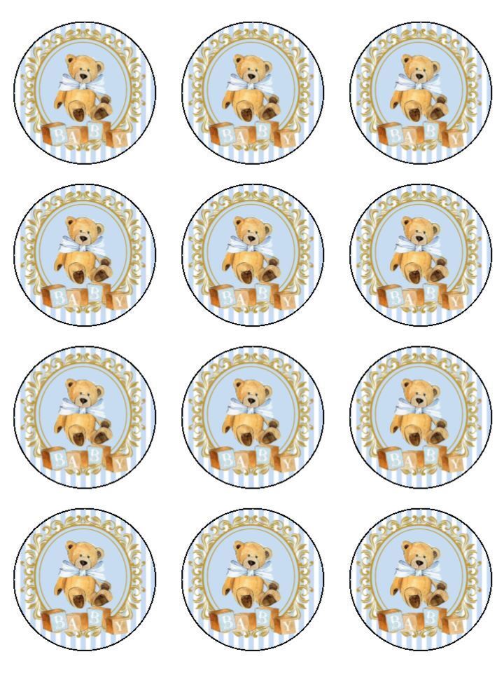 Baby boy blue baby babyshower Edible Printed Cupcake Toppers Icing Sheet of 12 Toppers