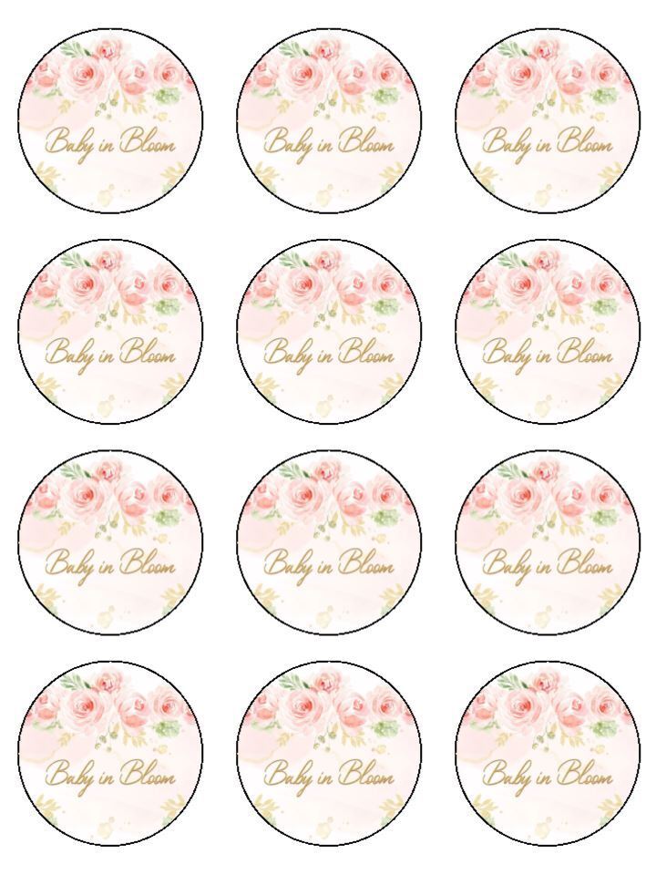 Baby in bloom baby shower sprinkle Edible Printed Cupcake Toppers Icing Sheet of 12 Toppers