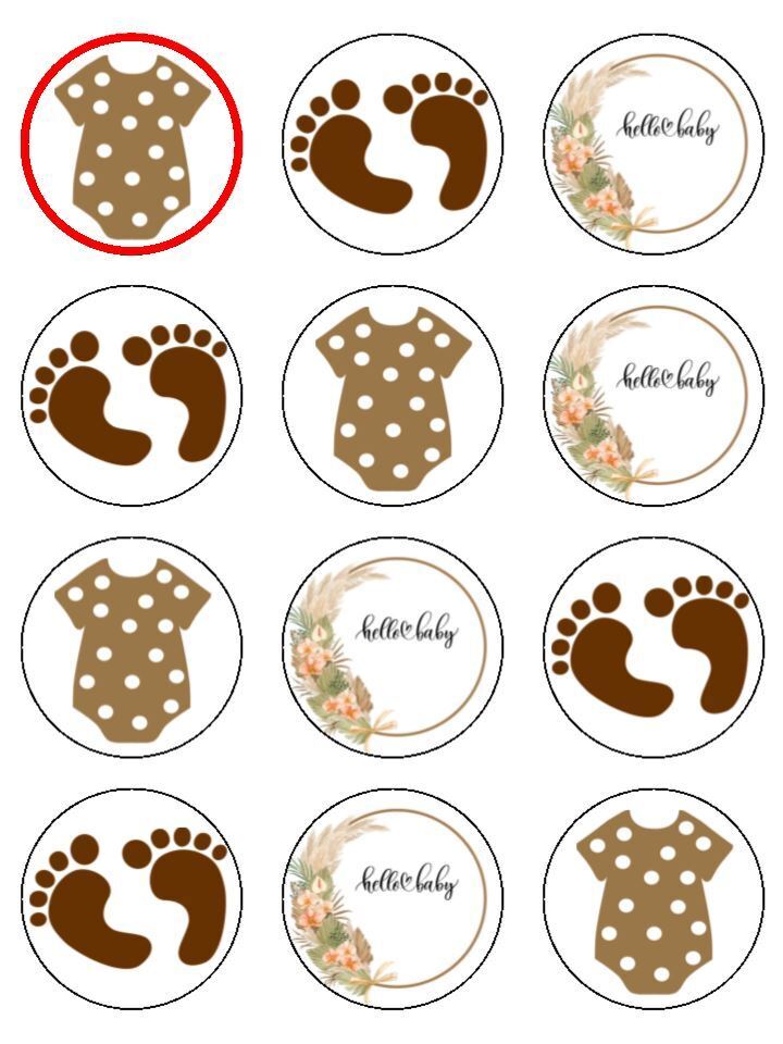 Babyshower gender neutral pampas Edible Printed Cupcake Toppers Icing Sheet of 12 Toppers