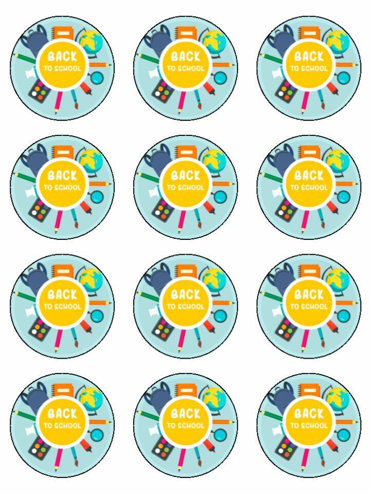 back to school first year Printed Edible Printed Cupcake Toppers Icing Sheet of 12 Toppers