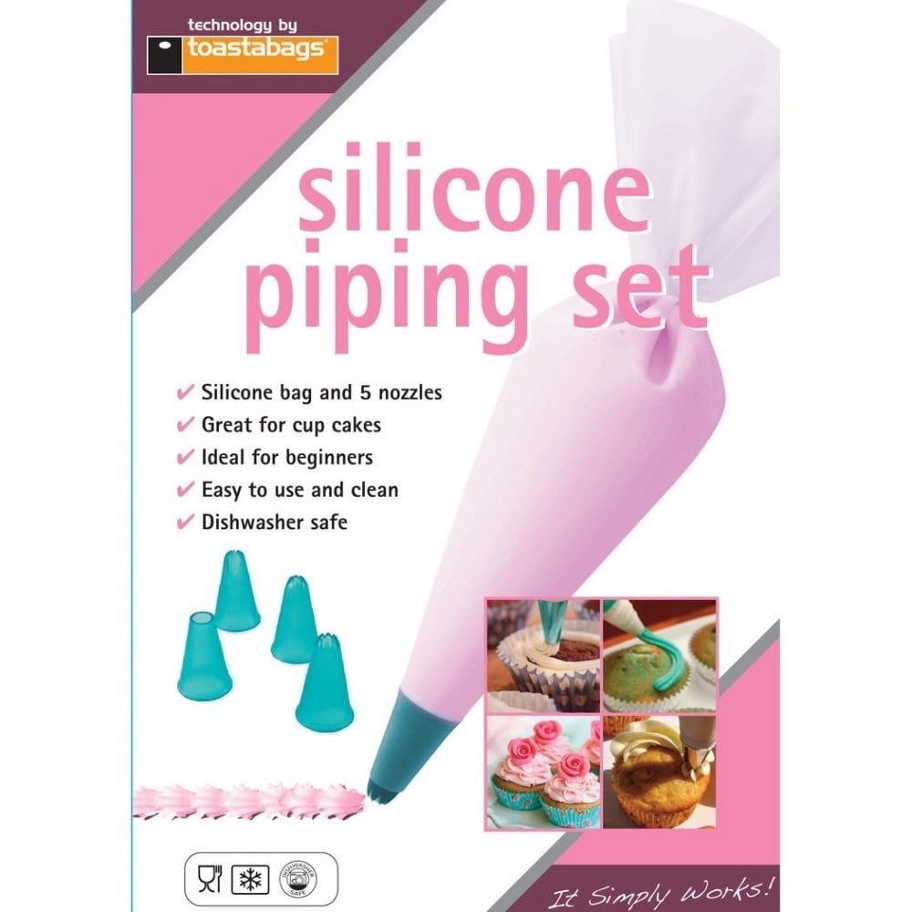 Make & Bake Silicone Piping Bag and 5 Piping Nozzles Set