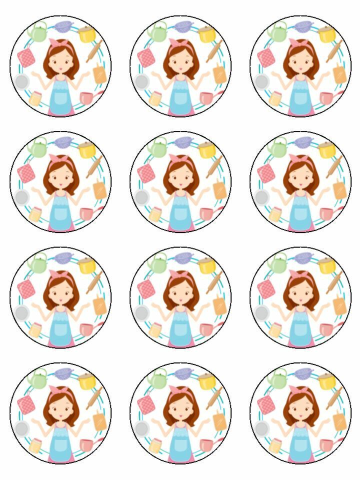 baking cooking cakes cupcakes cook edible printed Cupcake Toppers Icing Sheet of 12 Toppers