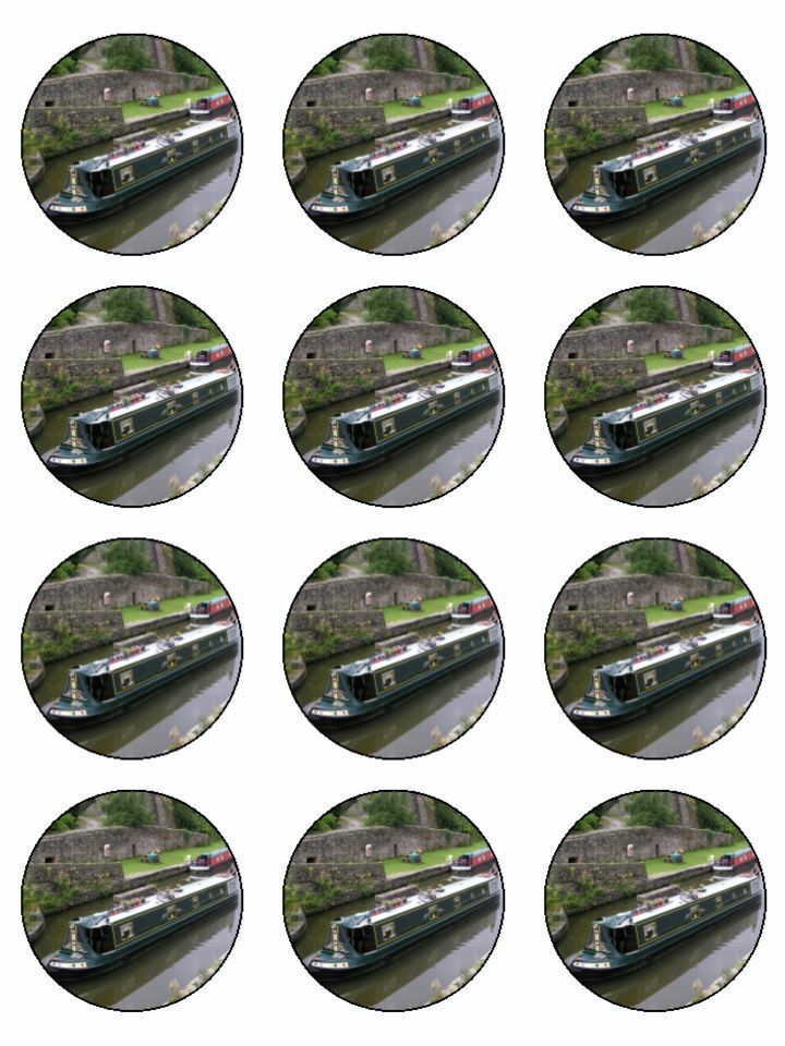 Barge canal boat narrow boat edible printed Cupcake Toppers Icing Sheet of 12 Toppers