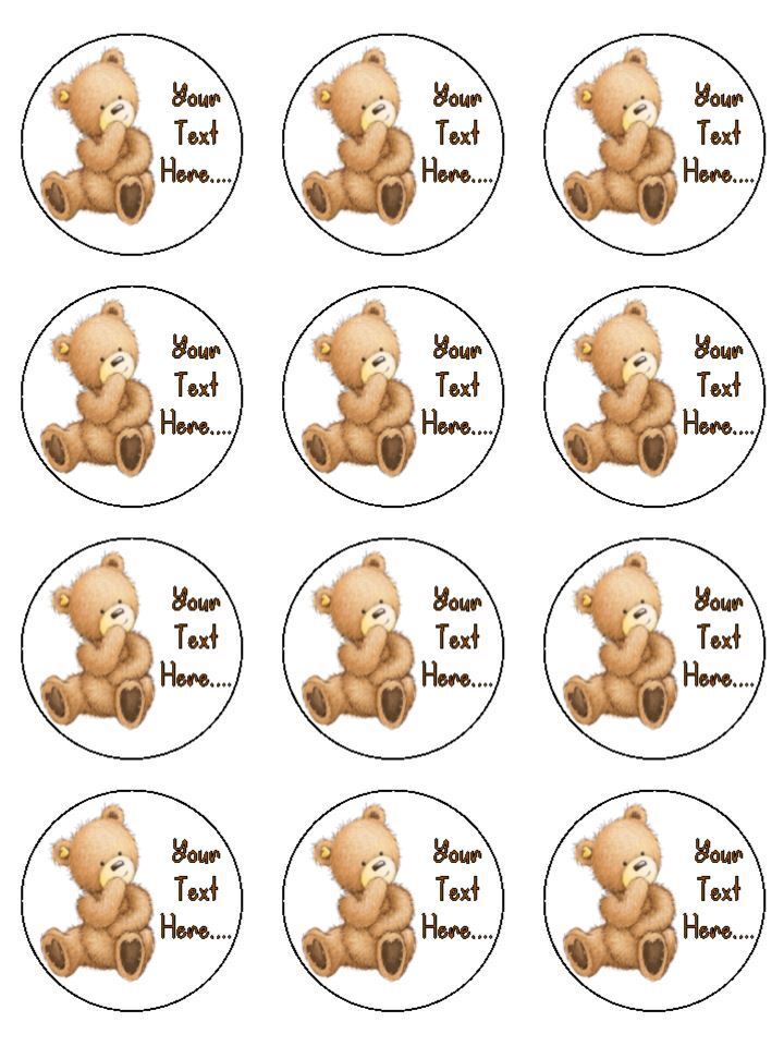 Bear baby shower theme personalised Edible Printed Cupcake Toppers Icing Sheet of 12 toppers
