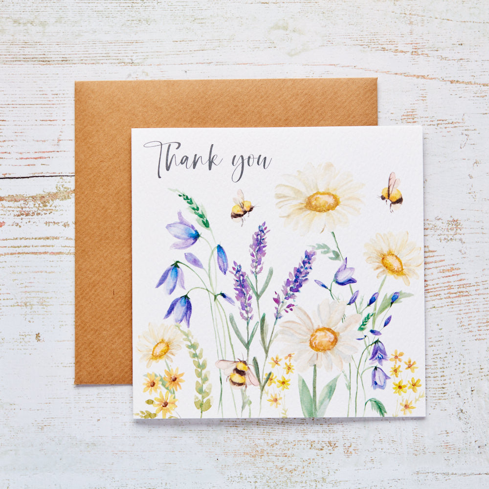 Thank You Bee & Floral Daisy Greeting Card & Envelope