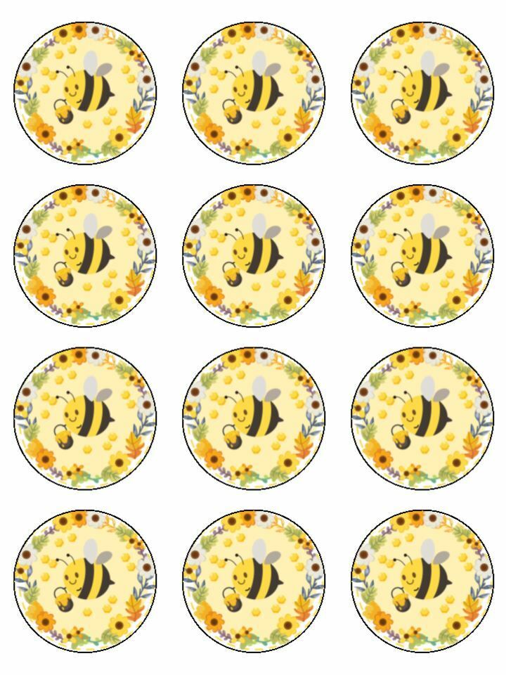 Bee buzzing bee birthday edible printed Cupcake Toppers Icing Sheet of 12 Toppers