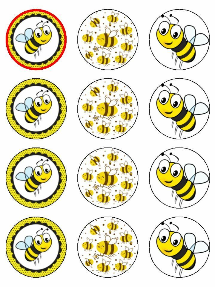 edible Bee yellow Bees black yellow rinted Cupcake Toppers Icing Sheet of 12 Toppers