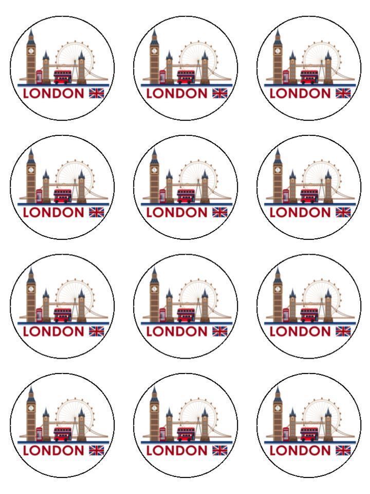 London tourist big ben Edible Printed Cupcake Toppers Icing Sheet of 12 Toppers