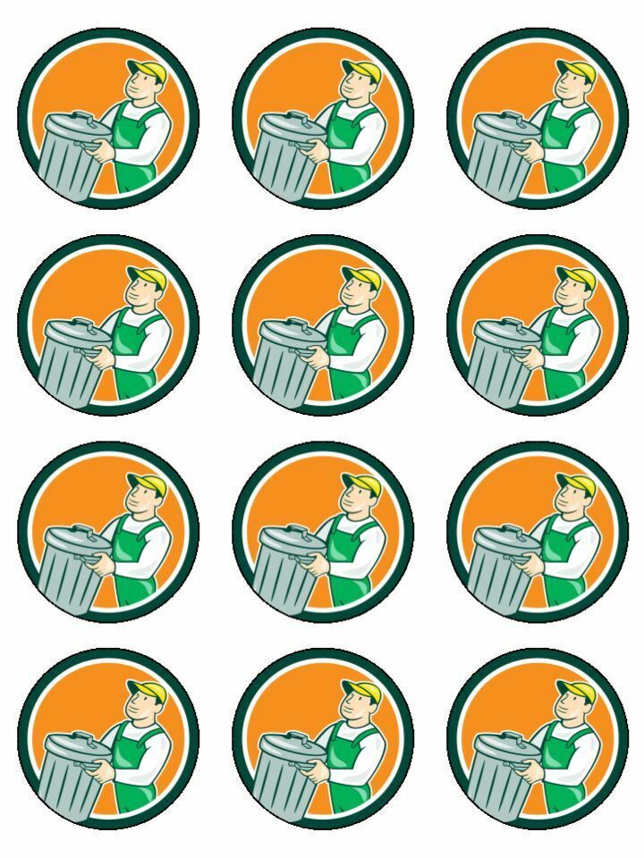 Bin man waste man bin collection edible printed Cupcake Toppers Icing Sheet of 12 Toppers