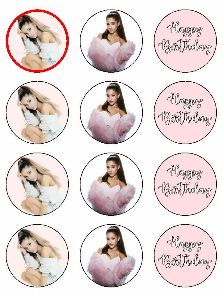 Ariana Grande birthday singer edible printed Cupcake Toppers Icing Sheet of 12 Toppers