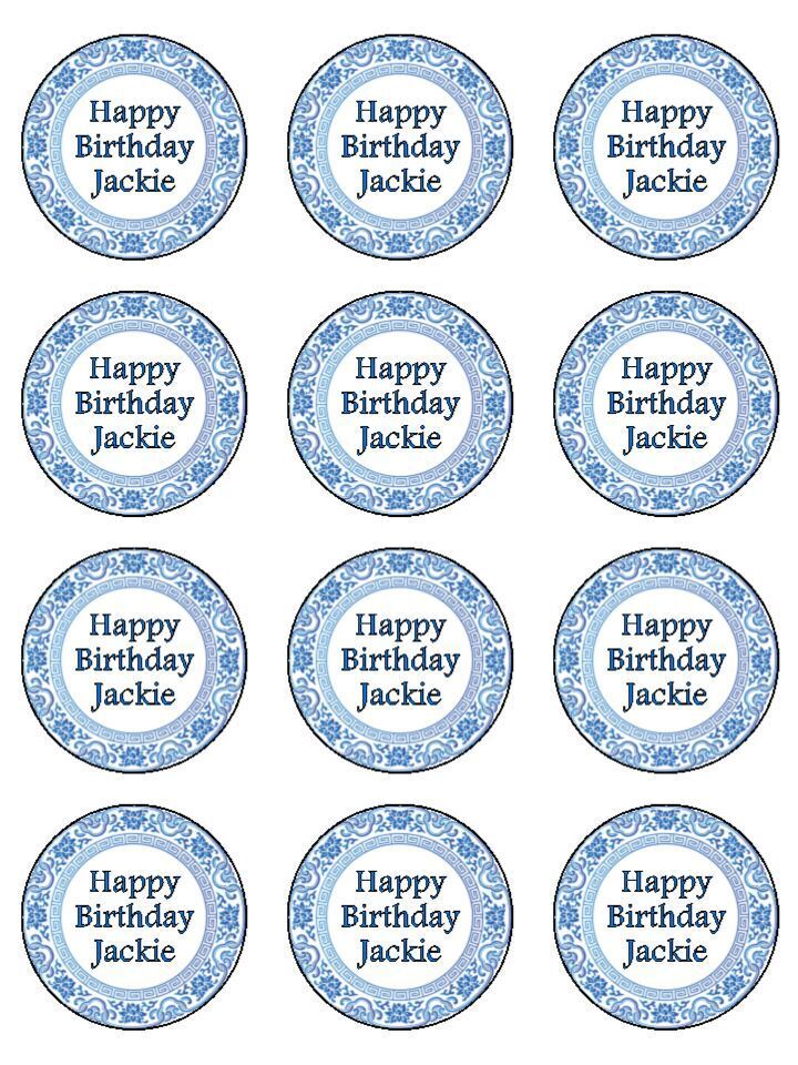 Blue china pattern personalised Edible Printed Cupcake Toppers Icing Sheet of 12 toppers